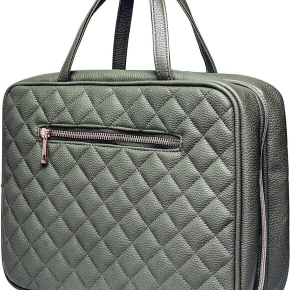 Ms Lovely Vegan Leather Cosmetics Travel Bag Olive Green NEW - Picture 2 of 5